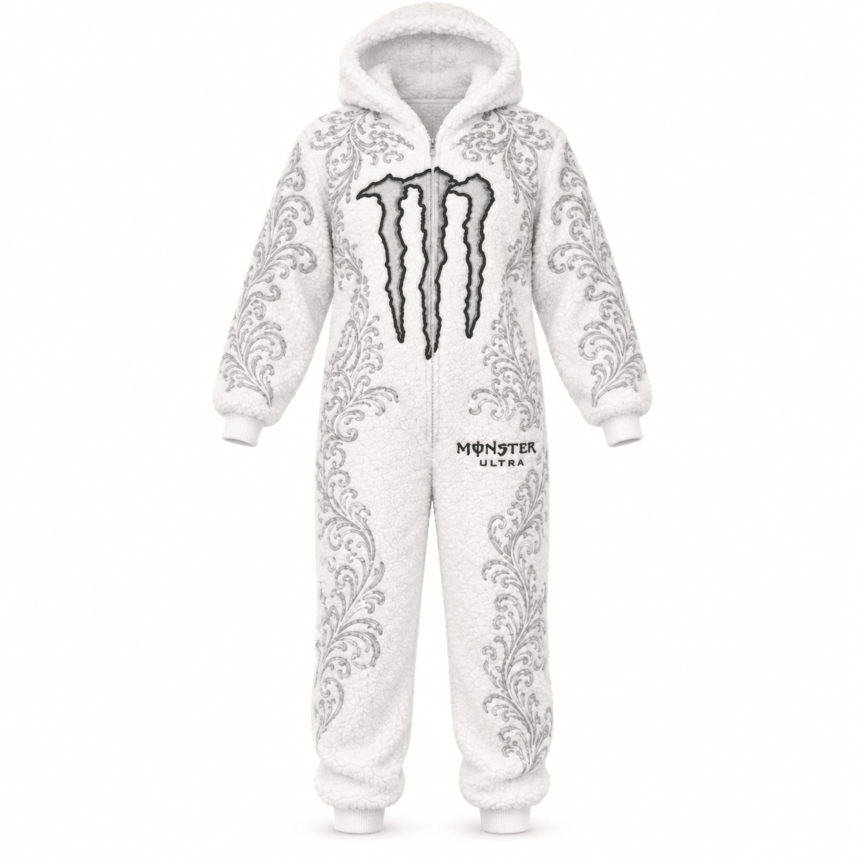 EnergyDrip white onesie, front view